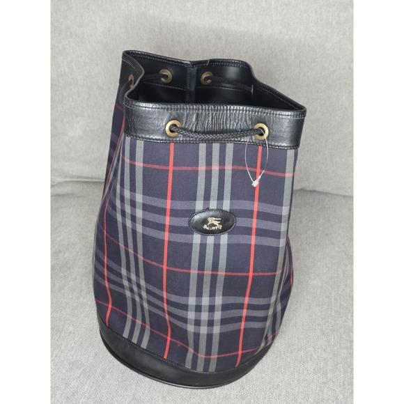Burberry Handbags - Burberry Vintage Nova Check Canvas Leather Bucket Drawstring Bag Made in England